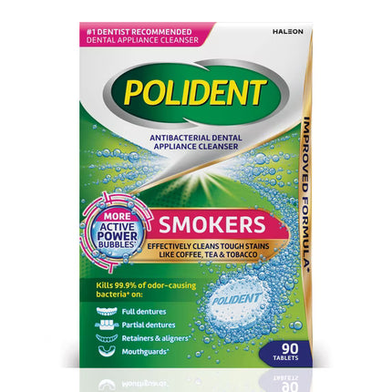 Polident Smokers Antibacterial Dental Appliance Cleanser Tablets, 90 Ct