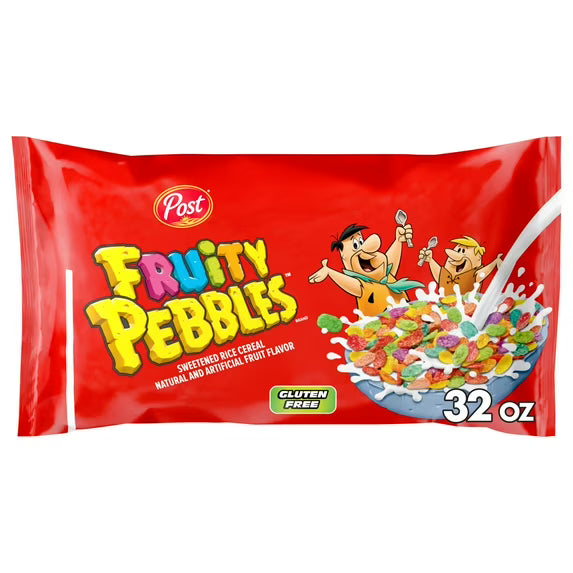 Post Fruity PEBBLES Cereal, Fruity Cereal, Gluten Free, Crunchy 32 oz Bag