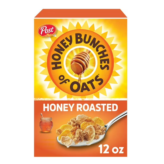 Post Honey Bunches of Oats Honey Roasted, Crunchy Breakfast Cereal, 12 Oz Box