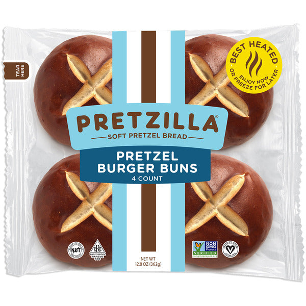 Pretzilla GMO-Free Soft Pretzel Burger Buns 4 ct