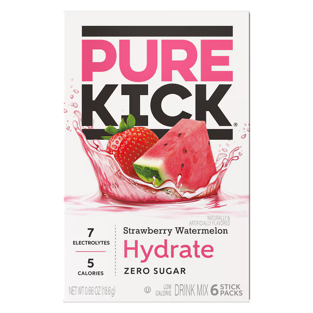 Pure Kick Strawberry Watermelon Hydration Drink Mix, 6-ct New York State Approved, Inmate Care package friendly