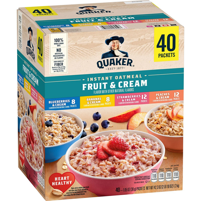 Quaker Fruit and Cream Instant Oatmeal, 40 ct.