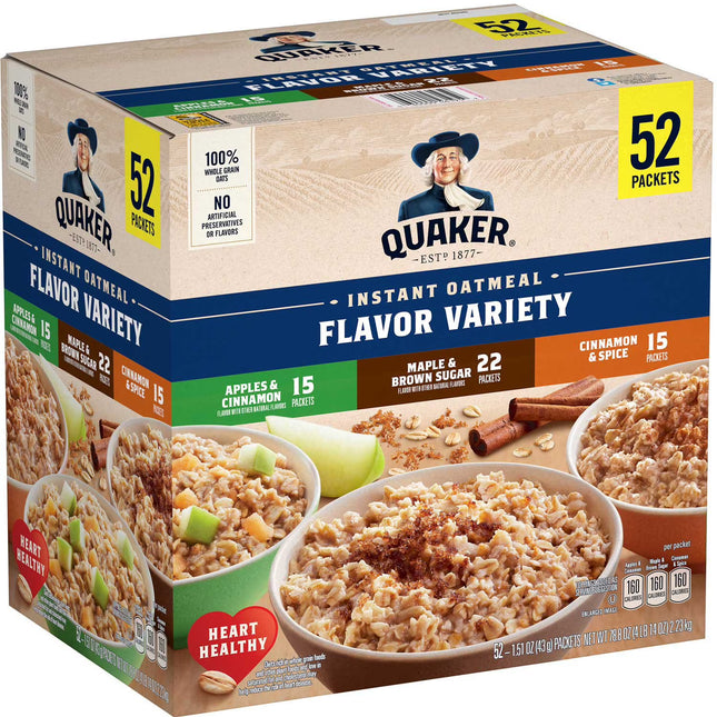 Quaker Instant Oatmeal Variety Pack, 52 pk./1.46 oz.