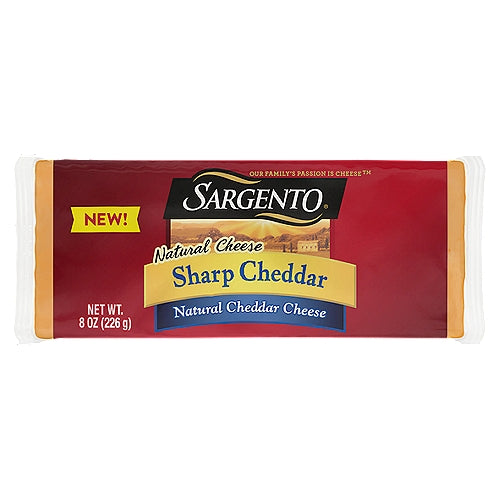 Sargento Sharp Natural Cheddar Cheese, 8 oz Block