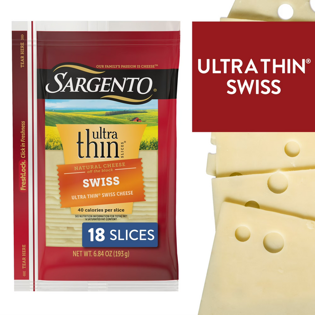 Sargento Swiss Natural Cheese Ultra Thin® Slices, 18 slices