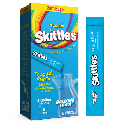 Skittles Zero Sugar Gallons-To-Go Powdered Drink Mix, Tropical Punch, 8 Count Gallon Pitcher Packets