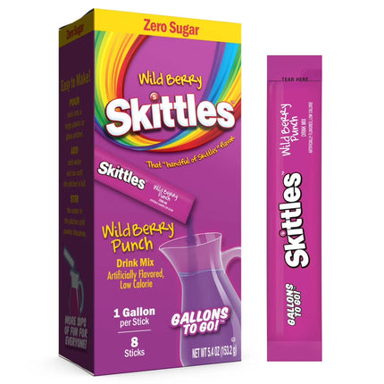 Skittles Zero Sugar Gallons-To-Go Powdered Drink Mix, Wild Berry Punch, 8 Count s