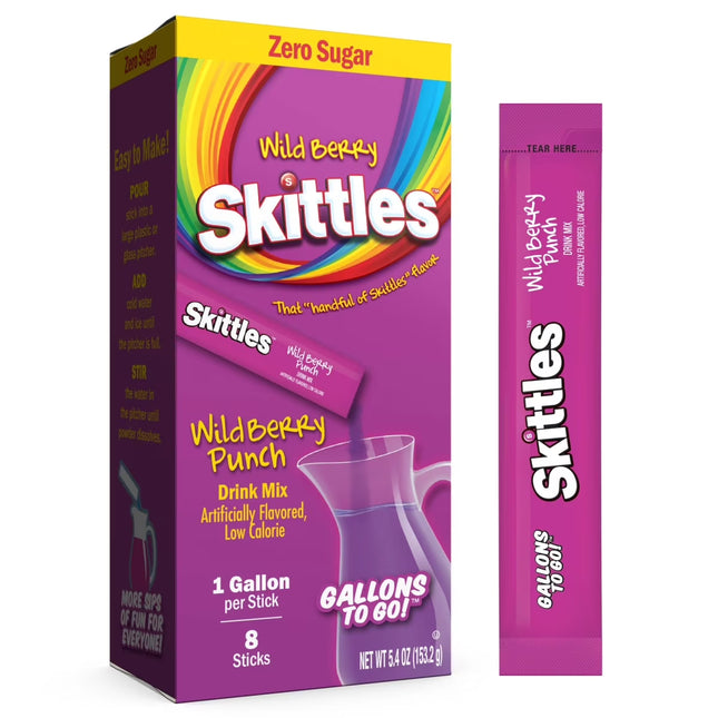 Skittles Zero Sugar Gallons-To-Go Powdered Drink Mix, Wild Berry Punch, 8 Count s
