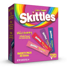 Skittles Zero Sugar Wild Berry Powdered Drink Mix, 2.88 oz, 30 Count Packets