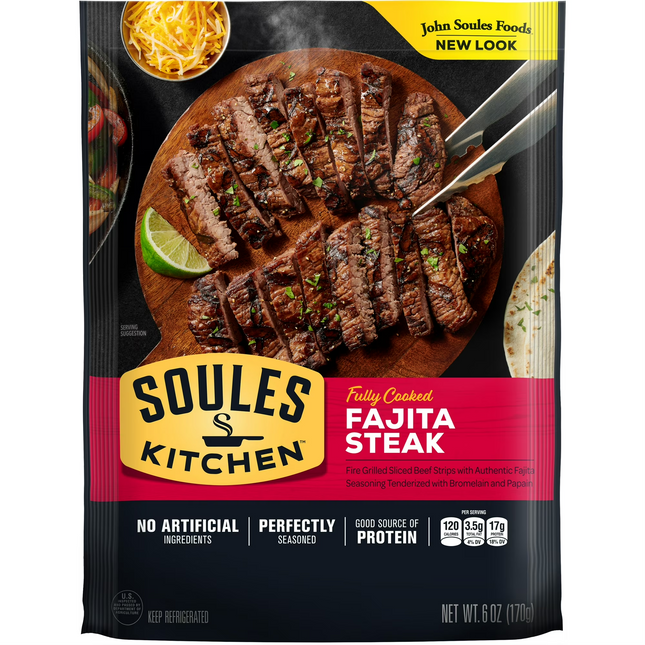 Soules Kitchen, Fully Cooked Steak Fajita Strips, 6oz, Gluten-Free, 100% All Natural