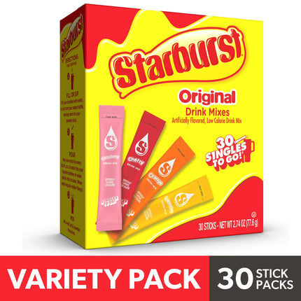 Starburst  Variety Pack Singles to Go Powdered Drink Mix, Original, 30 Count Packets