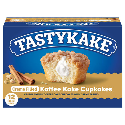 Tastykake Koffee Cake Cupcakes, 12 Count, 6 Packs of 2 Crème-Filled Cupcakes with Crumb Topping,