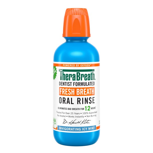 TheraBreath Fresh Breath Mouthwash, Icy Mint, Alcohol-Free, 16 Fl Oz