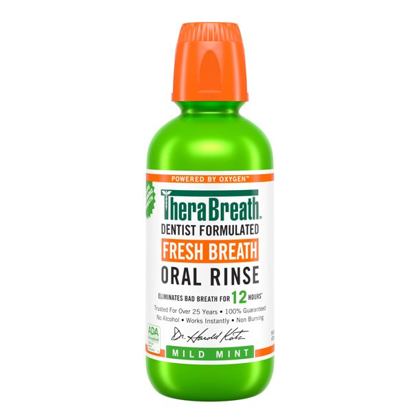 TheraBreath Fresh Breath Mouthwash, Mild Mint, Alcohol-Free, 16 Fl Oz