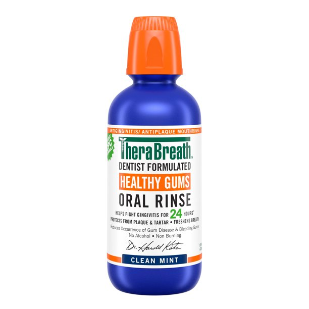 TheraBreath Healthy Gums Mouthwash, Clean Mint, Dentist Formulated, 16 Fl Oz (ALCOHOL FREE)