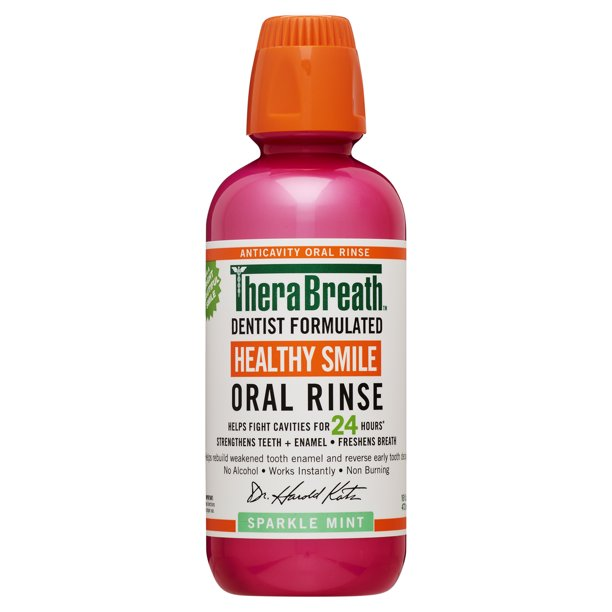 TheraBreath Healthy Smile Fluoride Mouthwash, Sparkle Mint, Anticavity, 16 Fl Oz( ALCOHOL FREE)