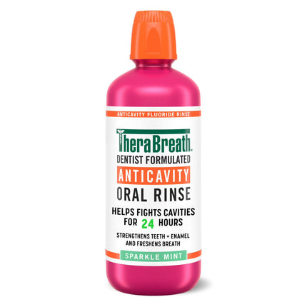 Therabreath Anticavity Alcohol-Free Mouthwash with Fluoride, Sparkle Mint, 16 Fl Oz