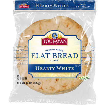 Toufayan Bakeries Flat Bread, Hearty White 5 ct 14OZ