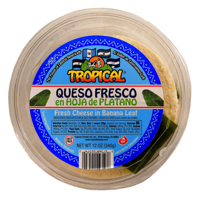 Tropical Queso Fresco, Fresh Cheese in Banana Leaf, 12 Oz, Rsbt Free, Resealable Plastic Tray