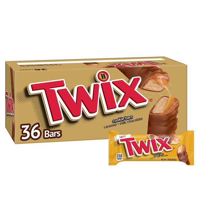 Twix Caramel Cookie Chocolate Candy Bar, Full Size, 1.79 oz, 36-CT