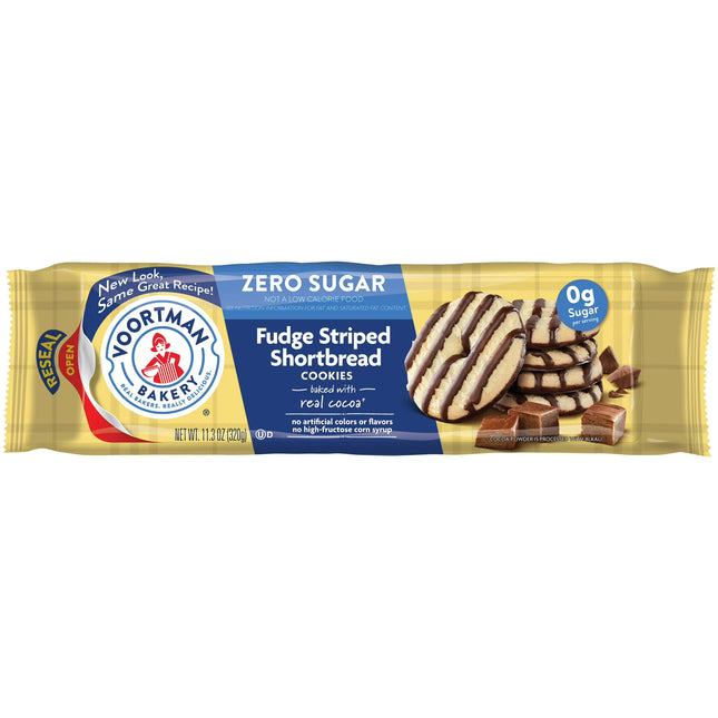 VOORTMAN Bakery Zero Sugar Fudge Striped Shortbread Cookies 11.3 Oz