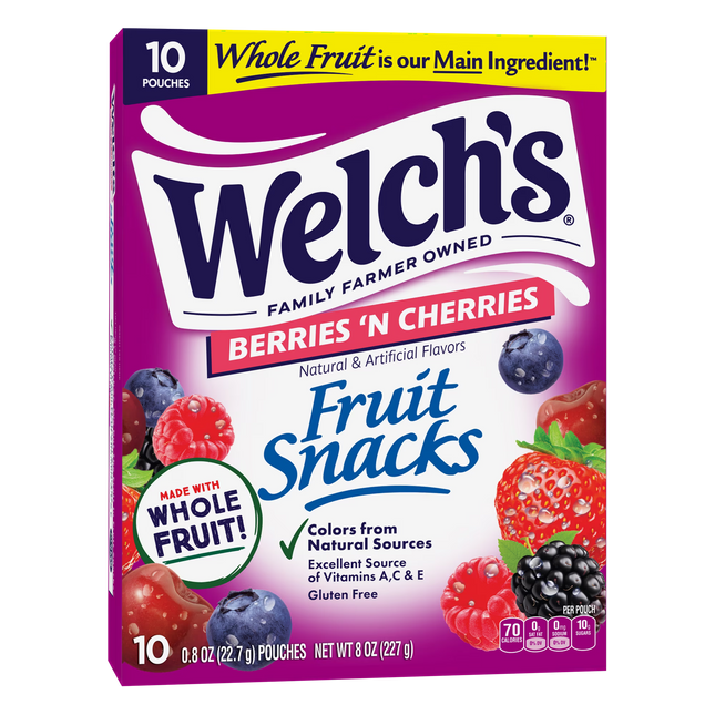 Welch's Fruit Snacks Gluten-Free Berries 'N Cherries Soft Fruit Snacks, .8 oz, 10 Count
