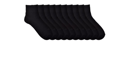 Womens Ankle Socks, 10-Pack, Shoe Size 4-10 BLACK