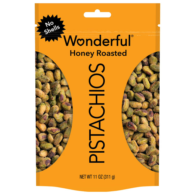 Wonderful Pistachios, No Shells Honey Roasted Nuts, 11 Ounce Bag