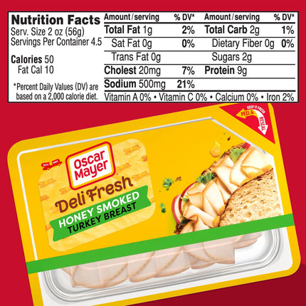 Oscar Mayer Deli Fresh Honey Smoked Sliced Turkey Breast Deli Lunch Meat, 9 Oz Package