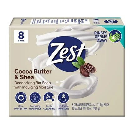 Zest Cocoa Butter & Shea Bar Soap, for All Skin Types, 4 Oz, 8 Bars