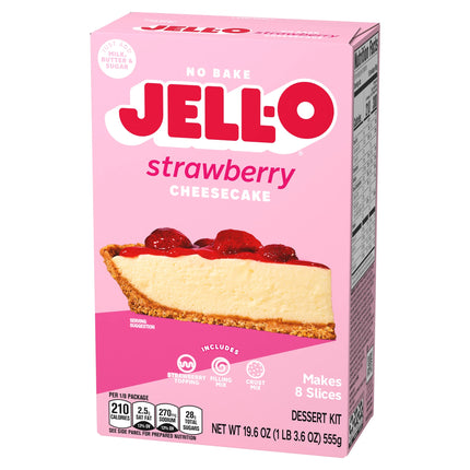 Jell-O No Bake Strawberry Cheesecake Dessert Kit with Strawberry Topping, Filling Mix and Crust Mix, 19.6 Oz Box