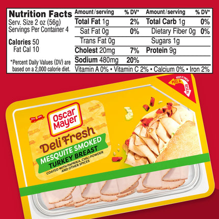 Oscar Mayer Deli Fresh Mesquite Smoked Sliced Turkey Breast Deli Lunch Meat, 8 Oz Package