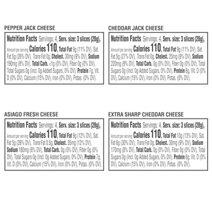 Cracker Barrel Cracker Cuts Pepper Jack, Cheddar Jack, Asiago & Extra Sharp Cheddar Cheese Slice Variety Pack, 48 Ct Tray