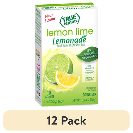 True Lemon Lemon Lime Lemonade Drink Mix Powder, 10 Calories, No Artificial Sweeteners, 10 Count