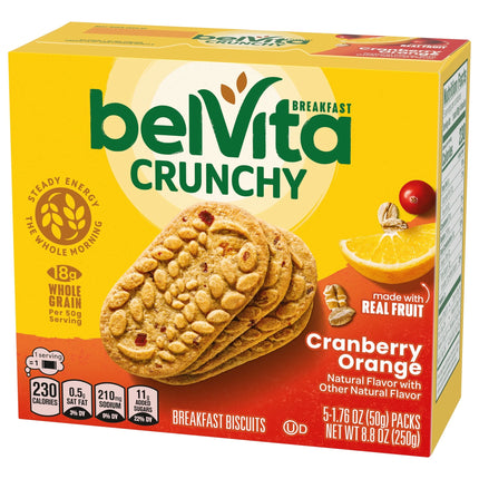 Belvita Breakfast Bars Biscuits, Cranberry Orange, 5 Packs (4 Biscuits per Pack)