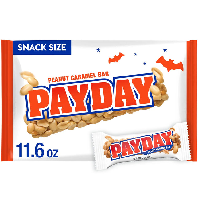 Payday Peanut Caramel Snack Size Halloween Candy, Bag 11.6 Oz