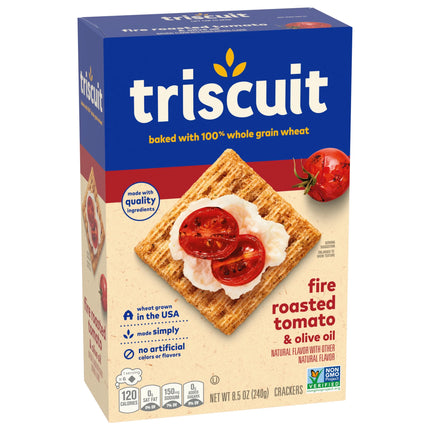 (3 Pack) Triscuit Fire Roasted Tomato & Olive Oil Whole Grain Wheat Crackers, Snack Crackers, 8.5 Oz