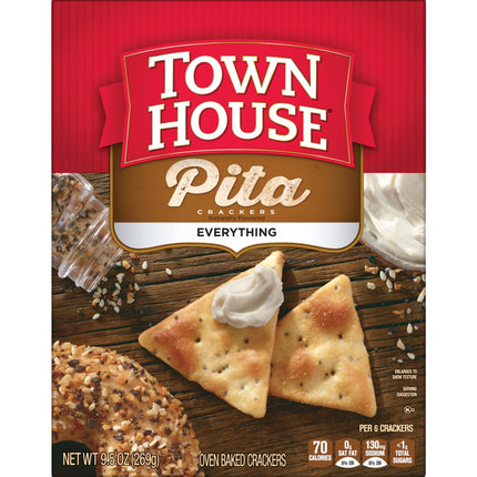 Town House Pita Crackers Everything Flavor Oven Baked Crackers, Party Snacks, 9.5 Oz