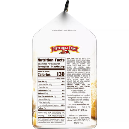 Pepperidge Farm Tahoe Crispy White Chocolate Macadamia Cookies - 7.2Oz/8Ct