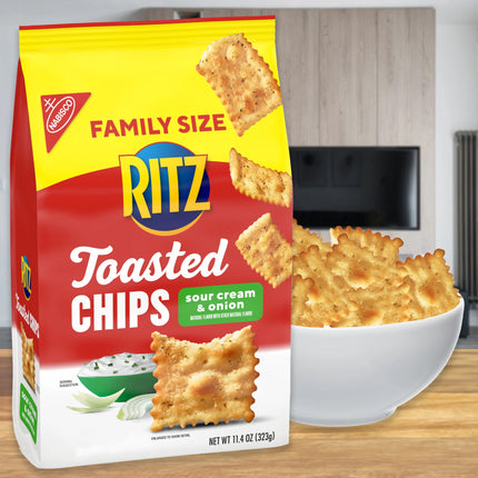 RITZ Toasted Chips Sour Cream and Onion Crackers, Party Snacks, Family Size, 11.4 Oz