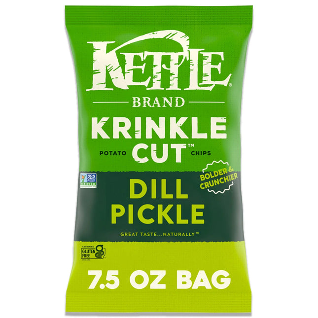 Kettle Brand Potato Chips, Krinkle Cut, Dill Pickle Kettle Chips, 7.5 Oz