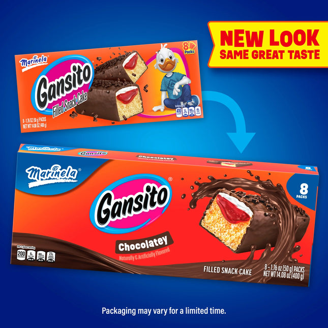 Marinela Gansito Chocolatey Filled Snack Cake, 8 Packs, Strawberry, Chocolate and Crème Snack Cakes, 14.08 Oz Multipack