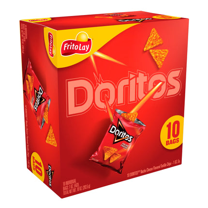 Doritos Nacho Cheese Tortilla Snack Chips, 1Oz, 10 Count Bags
