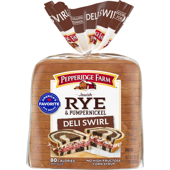 Pepperidge Farm Jewish Rye & Pumpernickel Deli Swirl Bread, 16 Oz. Bag