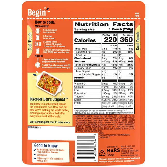 BEN'S ORIGINAL Ready Rice Butter and Garlic Flavored Rice, Easy Dinner Side, 8.8 OZ Pouch