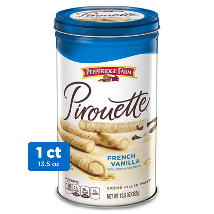 Pepperidge Farm Pirouette Cookies, French Vanilla Crème Filled Wafers, 13.5 Oz Tin