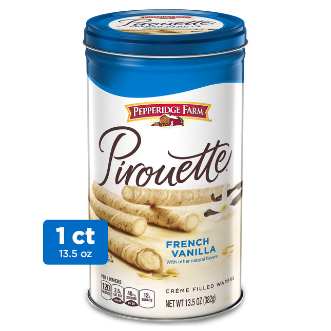 Pepperidge Farm Pirouette Cookies, French Vanilla Crème Filled Wafers, 13.5 Oz Tin