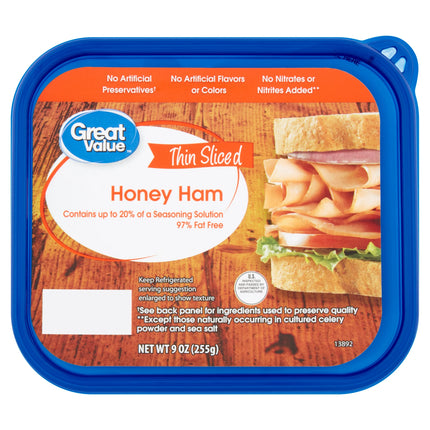 Great Value Honey Ham Lunchmeat Plastic Tub, 9 Oz