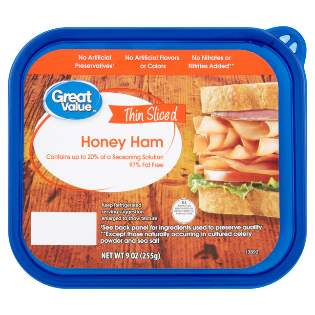 Great Value Honey Ham Lunchmeat Plastic Tub, 9 Oz