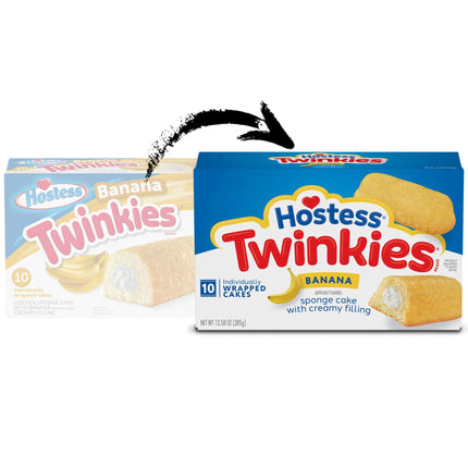 Hostess Twinkies Snack Cakes, Golden Sponge Cake with Banana Artificially Flavored Filling, 13.58 Oz Box (10 Ct.)